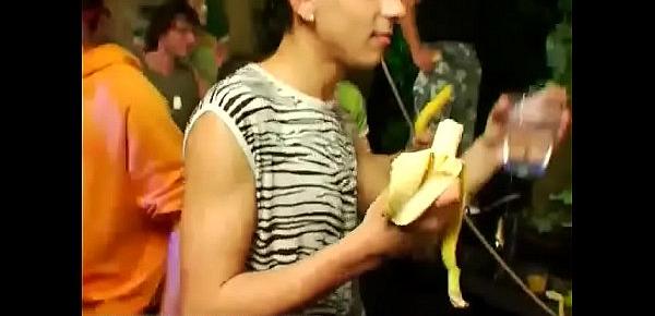  Group cums on boy gay Dozens of studs go bananas for bananas at this